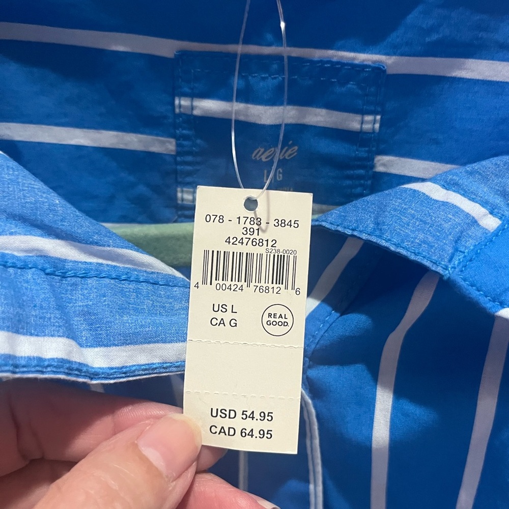 NWT Aerie Good Day Button Down Shirt Large Striped Cotton Poplin Oversized Boxy - Picture 5 of 9
